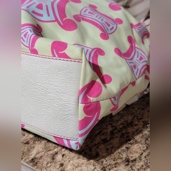 Celine Pink & Yellow Canvas Shoulder Tote Bag Authentic - Picture 10 of 16